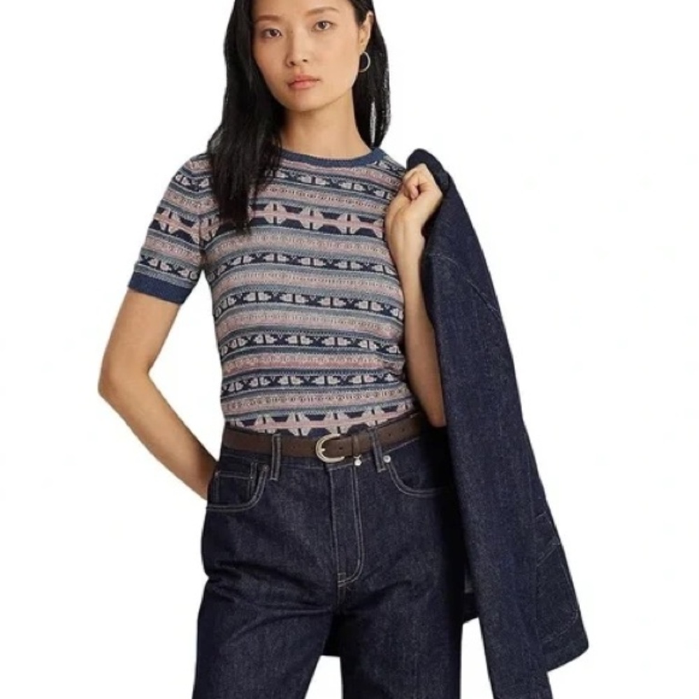 Lauren Ralph Lauren Geo Stripe Short Sleeve Sweater